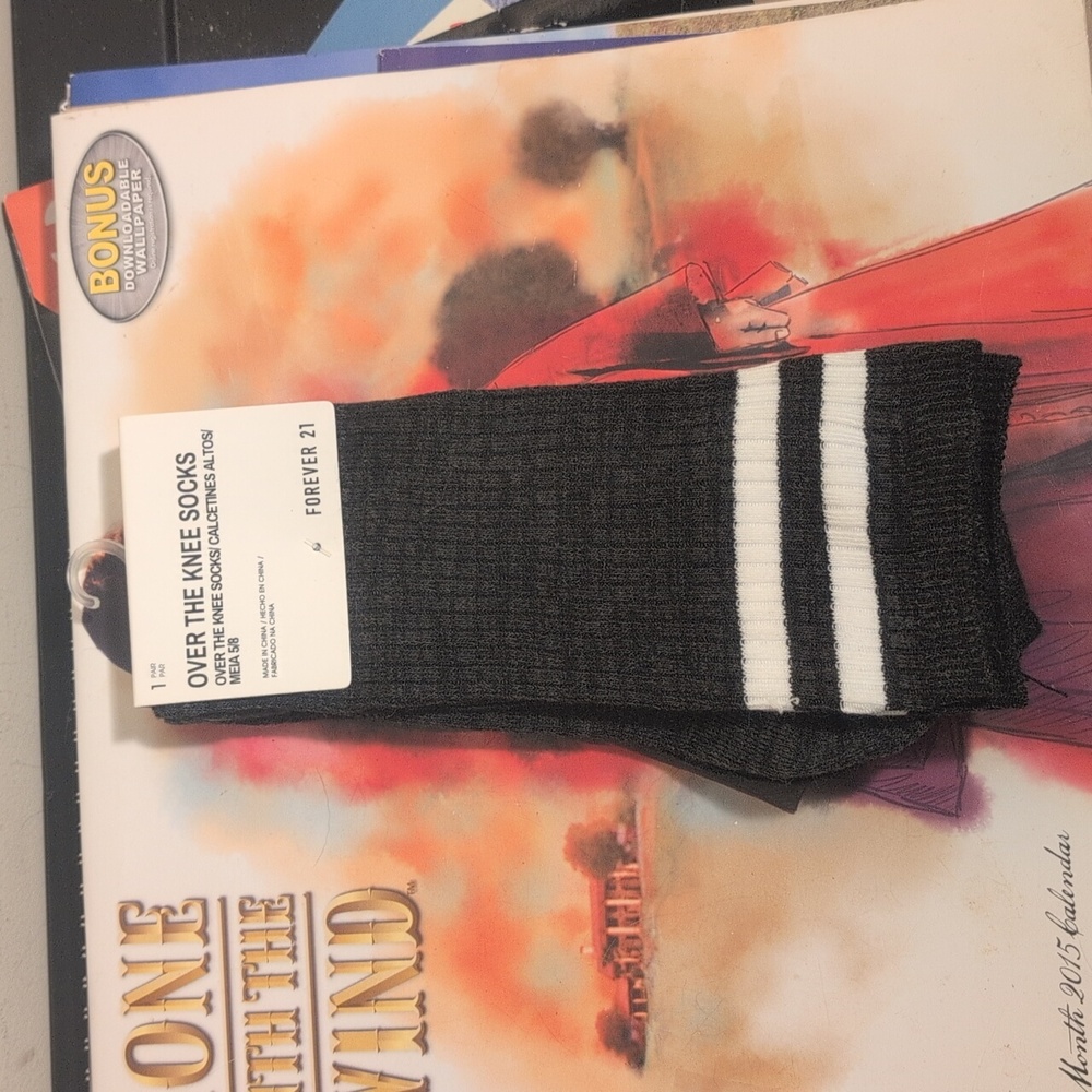 SALE H&M Striped Charcoal Grey White Over The Knee Thigh Socks